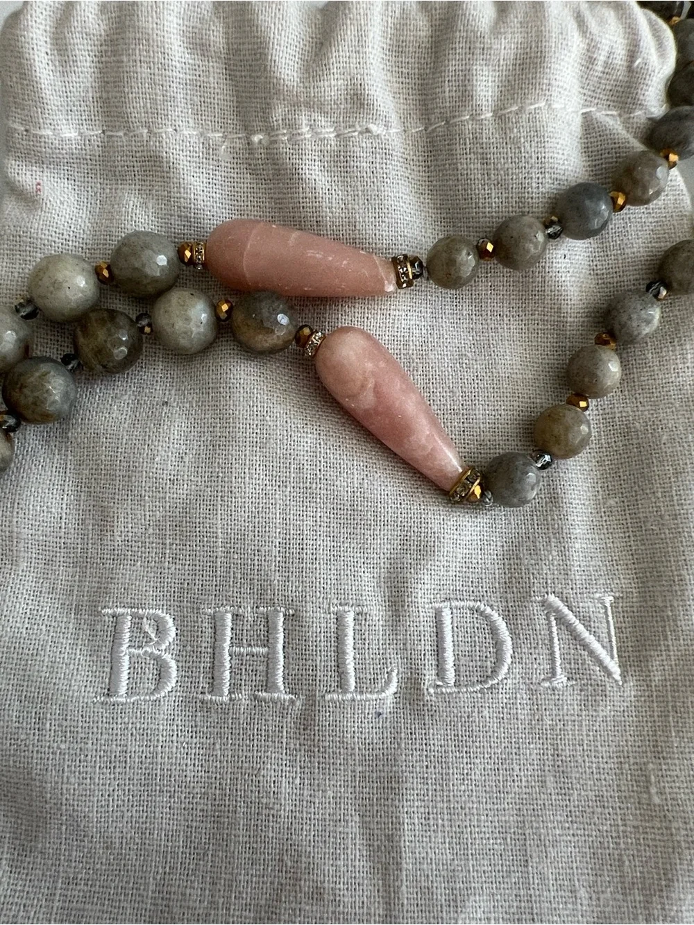 RARE ANTHROPOLOGIE BHLDN GRATZIA Pink & Gray Beaded Druzy Statement Necklace - Picture 4 of 8